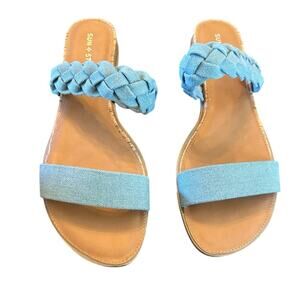 Sun + Stone Flat Denim Double Strap Sandals NEW Size 10.5